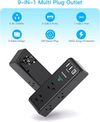 PD20W Surge Protector Outlet Extender - Rotating Plug, One Beat 6 AC Multi Plug Outlet with 3 USB Ports (1 USB C), 1800J Wall Charger, 3-Sided Power Adapter with Spaced Outlet Splitter for Home Office