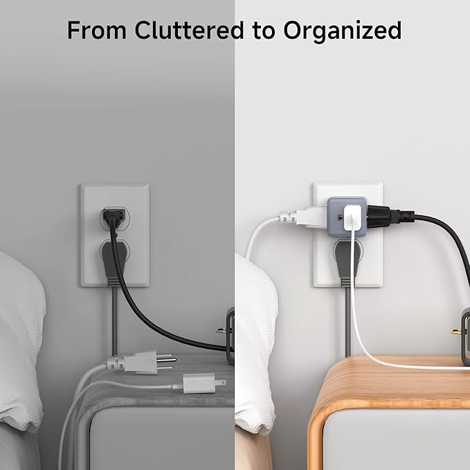 [ETL Listed] Cable Matters 3-Pack 3 Outlet Wall Adapter (Grounded Cube Tap, Outlet Splitter, 3 Way Plug Adapter, 3-Prong Power Splitter), Gray