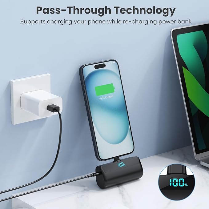 [2 Packs] Small Portable Charger 5500mAh for iPhone 15/16,LCD Display 15W PD Fast Charging Power Bank,USB-C Connector,Mini Battery Pack Compatible with 16/16 Pro Max/15/15 Pro Max Android Galaxy etc