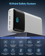 Portable Charger Power Bank 50000mAh, USB-C PD 30W Fast Charging, High Capacity External Battery Pack for Camping, Portable Phone Charger for iPhone 17/16/15/14/13/12/11 Samsung Android (White)