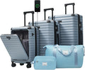 5 Piece Luggage Set w/TSA Locks & USB Port, Front Opening Hard Shell Luggage Sets, Expandable Suitcase Set with Wheels and Cup Holder(20"/24"/28") (Sky Blue)