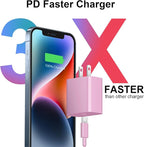 iPhone 17 16 15 Charger Fast Charging 3+3Pack 20W USB C Wall Charger with 6FT Fast Charging Cable Compatible with iPhone 17/17 Air/17 Pro/17 Pro Max/iPhone 16/15 Series, iPad Pro/AirPods -Pink
