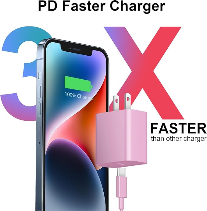 iPhone 17 16 15 Charger Fast Charging 3+3Pack 20W USB C Wall Charger with 6FT Fast Charging Cable Compatible with iPhone 17/17 Air/17 Pro/17 Pro Max/iPhone 16/15 Series, iPad Pro/AirPods -Pink