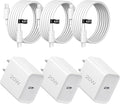 20W Fast Charger,3 Pack USB-C Port Charger with Type c-c Cable，for i Phone 17/16/15, i Pad and More (3 Pack White)
