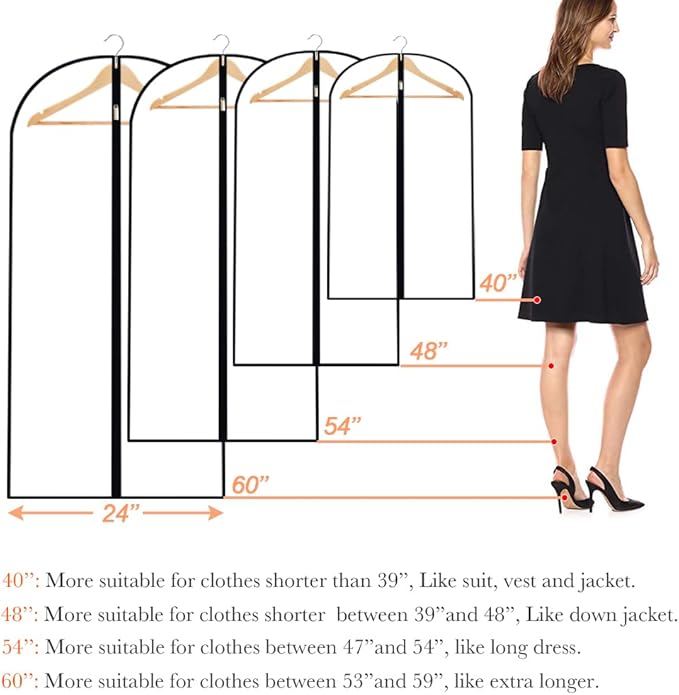 Clear Garment Bags for Hanging Clothes Travel (24'' x 54'' Set of 6) Clothes Storage Bags Closet Cover for Open Closet with Zipper for Suit, Sweaters Travel Laundry Wardrobe Closet Garment Dust Cover