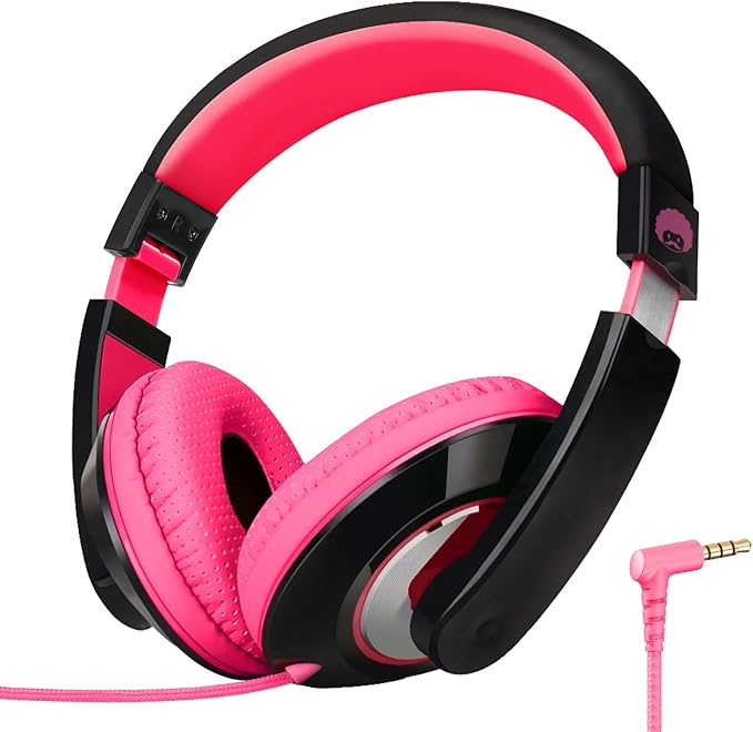 rockpapa Comfort Kids Headphones for School, Lightweight Foldable Portable Childs Boys Girls Teens Headphones Wired 3.5mm with 4.9ft Cord for Travel Airplane Tablet Phone Pad Laptop Black/Pink
