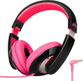 rockpapa Comfort Kids Headphones for School, Lightweight Foldable Portable Childs Boys Girls Teens Headphones Wired 3.5mm with 4.9ft Cord for Travel Airplane Tablet Phone Pad Laptop Black/Pink