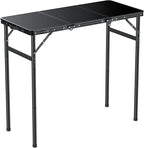 GARLLEN Folding Camping Table, 3 Adjustable Height Lightweight Folding Picnic Table, Aluminum Portable Foldable Outdoor Table for Grill, Camping, Grill, Threaded Install, 35.4" L x 15.7" W, Black