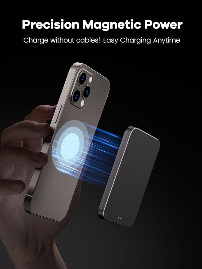 【Titanium Body & Ultra-Slim 0.3-Inch Design】 5000mAh Magnetic Power Bank with Titanium Body, Lightweight & Portable, Easy to Carry for Daily Use, Travel, and Emergencies