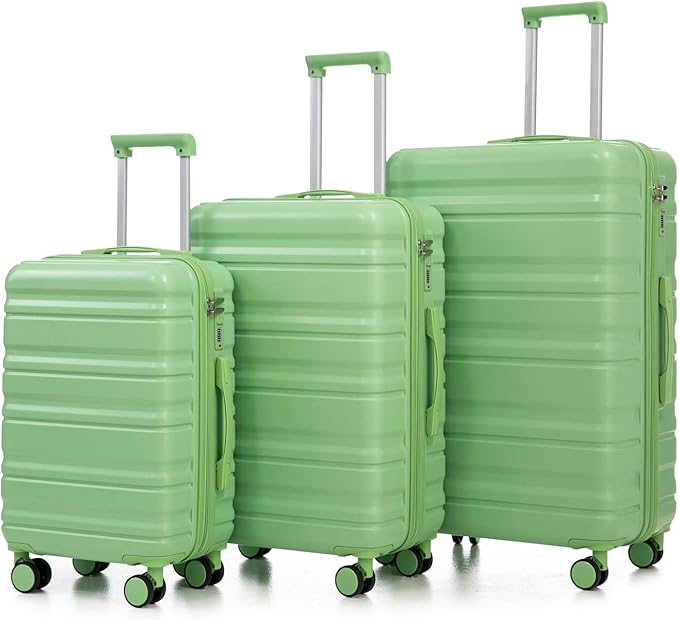 3-Piece Hard Luggage Set (20” 24” 28”) with Spinner Wheels, TSA Combination Lock, ABS Hard Shell Luggage, Suitcase Set with Carry On, Medium & Large Checked Bags for Men, Women(Green)