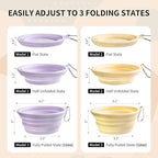 Collapsible Dog Bowls 2-Pack, Portable Travel Dog Bowl with Carabiner, Food-Grade Silicone Pet Bowl for Hiking, Walking (Macaron Yellow and Violet)