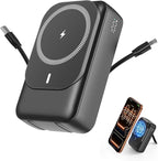 Magnetic Wireless Power Bank 26800mAh, PD 22.5W Type-C Fast Charging Portable Charger 5 Outputs, Battery Pack for Magsafe Built in 2 Cables with Stand LED Display for iPhone 17/16/15/14/13/12-Black