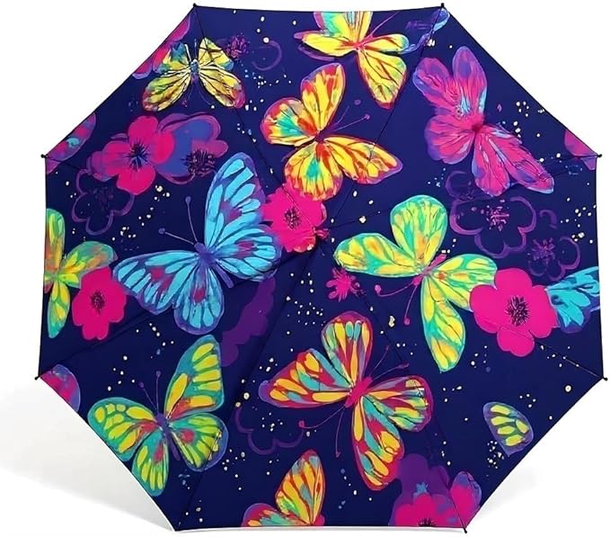 Umbrella Colorful butterflies Windproof Travel Umbrella for Rain,Sun Lightweight and Portable Auto Open Close Umbrellas
