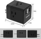 Cruise Ship Essentials, 3-Side Outlet Splitter with 3 USB Ports(1 USB C) USB Wall Charger, Outlet Extender for Home, Office and Cruise, ETL Listed, Black