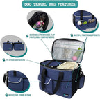 PetAmi Dog Travel Bag, Travel Pet Bag Organizer, Dog Food Travel Bag with Container Collapsible Bowls, Pet Travel Supplies Gift Accessories for Weekend Camping, Puppy Cat Diaper Bag, Navy Blue Large