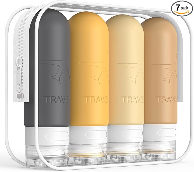 ME.FAN Travel Bottles for Toiletries, TSA Approved 3oz Travel Size Containers, Silicone Squeezable Portable Split Bottle, Travel Accessories for Conditioner, Shampoo, Lotion- 4 Pack Yellow