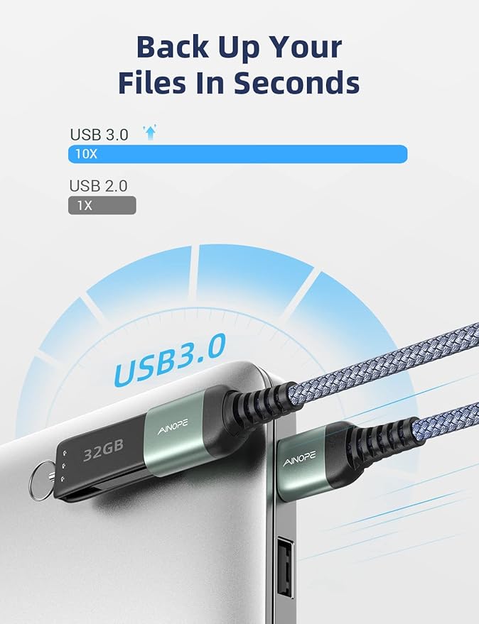 AINOPE USB Extension Cable,USB Extender,USB 3.0 Extension Cable, Male to Female Cord High Data Transfer Compatible with Webcam,USBKeyboard,Flash Drive,Hard Drive,Printer,20FT,Grey