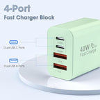 USB C Charger Block, 2 Pack 40W 4-Port iPhone Charger Fast Charging Multiport PD 3.0 & QC 4.0 Double Quick Charge, Compatible with iPhone 17/16/15/14/13/12/11，Pro Max，iPad, Samsung (2, Light Green)