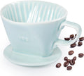 Pour Over Coffee Dripper, Ceramic Pour Over Coffee Maker with 3 Holes Flat Bottom, Easy Manual Brew Maker, Porcelain Slow Filter Cone for Travel, Camping, Office, Home, Green