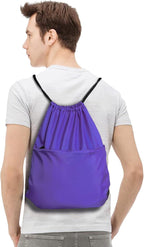 Drawstring Backpack Sports Water Resistant String Bag Sport Gym Sackpack for Women Men Large with Zipper, Purple