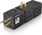 3 Outlet Wall Adapter UL Listed 3 Outlet Power Cube Tap, 3-Prong Outlet Splitter, Multi Plug Outlet Grounded Indoor, 3 Way Plug Adapter, Outlet Extender for Home or Travel (Black, 3 Pack)