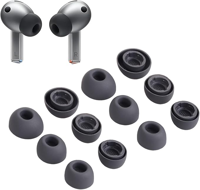 Replacement Silicone Eartips Earbuds Tips Set for Samsung Galaxy Buds 3 Pro Accessories Headphones Ear Tips,6 Pairs (3 Sizes S/M/L) (Gray)