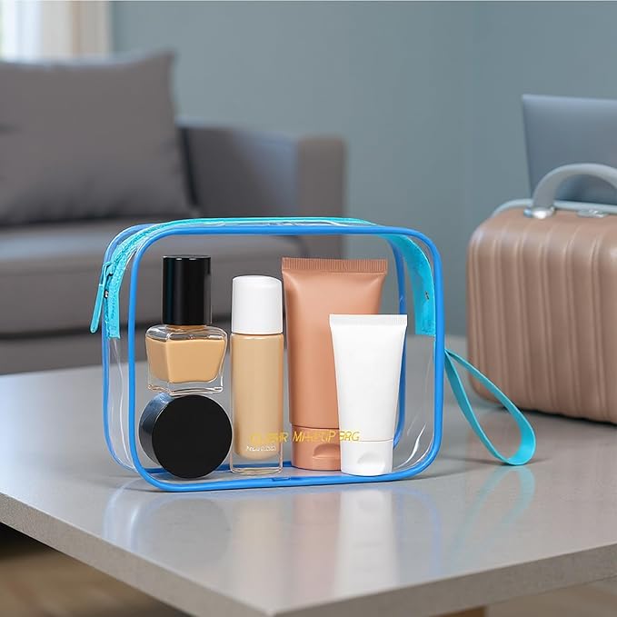 Icramsy Clear Makeup Bag,2 Pack TSA Approved Toiletry Bag Travel Toiletry Bag Hanging Makeup Cosmetic bag for Women Men (Blue)