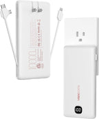 VEEKTOMX Portable Charger with Built in Cables 10000mAh, Power Bank for iPhone with Wall Plug, Travel Essential Fast Charging Slim USB C External Battery Pack for iPhone 17/16/15, Samsung, iPad, etc