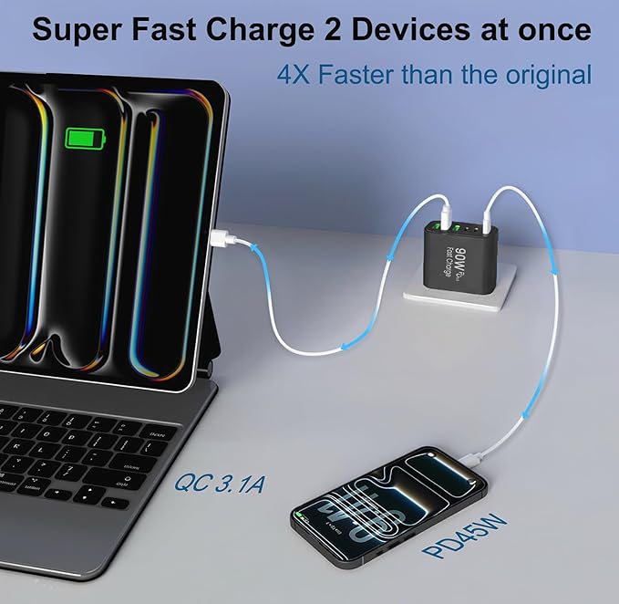 90W GaN USB C Charger Block [3 Pack],6-Port USB C Wall Charger Fast Charging 45W PD Power Adapter for MacBook Air/iPad Pro/iPhone 17Pro Max/Samsung Galaxy S24 Ultra/Tabs for Home Travel