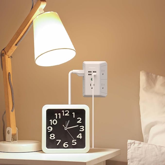 USB Wall Charger, POWERIVER Multi Outlet Extender Surge Protector with 4 USB Ports, 1680J Wall Outlet Adapter Spaced for Home School Office, ETL Listed, White
