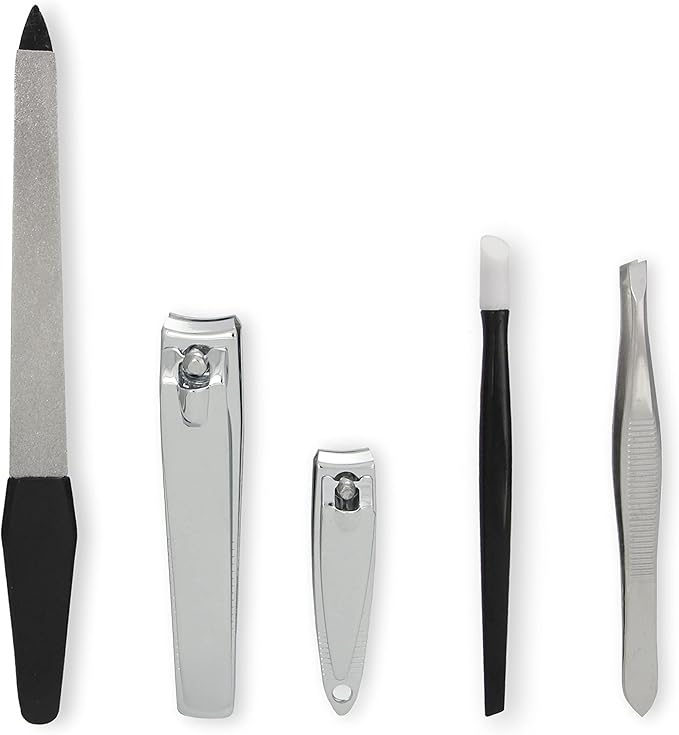 Amazon Basics 5-Piece Nail Care Grooming Kit, Manicure Pedicure Set with Nail Clippers