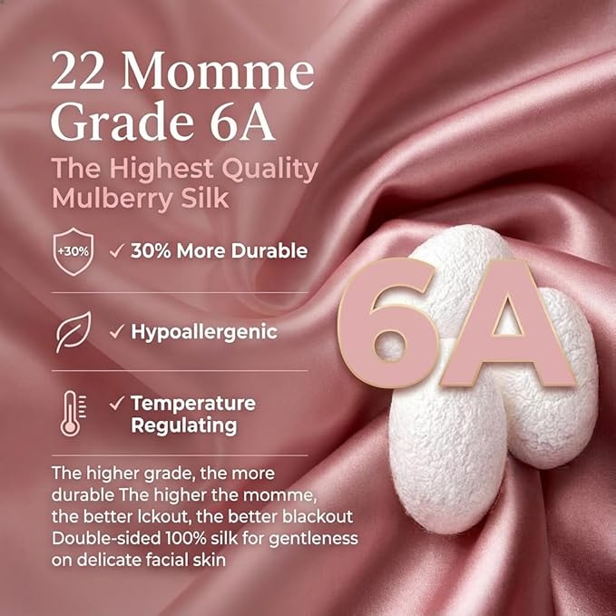 MATASSE 100% Mulberry Silk Sleep Mask 22 Momme Grade 6A - 3D Contoured Eye Mask for Sleeping, 14mm Deep Eye Cups, Total Blackout Blindfold for Women Men, Adjustable Strap, Side Sleeper (Pink)