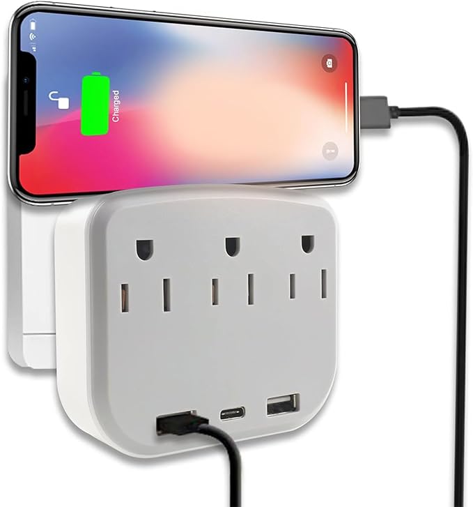multi plug wall outlet,usb plug adapter for wall outlet, outlet splitter plug adapter with 3 Wall Outlets and 3 USB Wall Charger for Home Office Travel