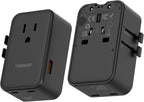 TESSAN 20W International Power Adapter, Ultra Slim Universal Travel Adapter with 2 USB-C 1 USB-A, Travel Adaptor Worldwide Plug for US to European UK Spain England New Zealand (Type C G A I), Black