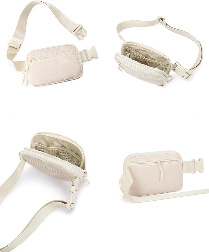 WESTBRONCO Fanny Packs for Women Men, Belt Bag with 4 Zipper Pockets, Fashion Waist Packs, Lightweight Crossbody Bags with Adjustable Strap for Workout/Running/Hiking (Beige)