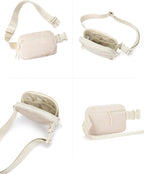 WESTBRONCO Fanny Packs for Women Men, Belt Bag with 4 Zipper Pockets, Fashion Waist Packs, Lightweight Crossbody Bags with Adjustable Strap for Workout/Running/Hiking (Beige)