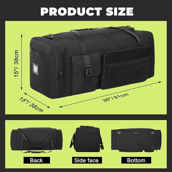 130L Extra Large 36" Heavy Duty Sports Gym and Travel Duffel Bag - Oversized Equipment Gear Bag for Basketball, Baseball, Hockey, Football, Helmets, and Pads - Durable, Giant (Black)