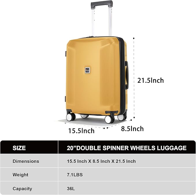 Luggage Sets 3 Piece, Lightweight Expandable PC Hardside Durable Suitcases with Spinner Wheels & TSA Lock, 20/24/28 Inch, Yellow