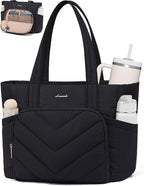 LOVEVOOK Puffer Tote Bag for Women, V-Quilted Puffy Teacher Tote Nurse Bag, Large Shoulder Laptop Purse for Work Travel Gym