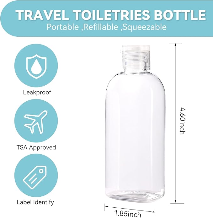 Travel Bottles for Toiletries, 100ml/3.4 fl oz Squeezable Refillable Clear Leakproof PET Travel Containers Bottles Perfume Bottle with Flip Cap for Men and Women (4)