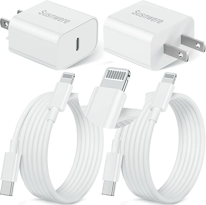 Susnwere 2Pack iPhone Charger Fast Charging,20W Fast PD USB C Wall Charger Adapter with 10Ft USB C to Lightning Cable Compatible for iPhone 14/14 Plus/14 Pro/14 Pro Max/13/ White