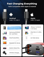 SUPERONE 【Upgraded】 Retractable Car Charger 4 in 1, Fast Car Phone Charger with Cord 2.6ft, USB C and Apple Car Charger Adapter, Compatible with iPhone 17/16/15/15 Pro Max/14/13/12/11, Galaxy, Pixel