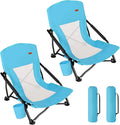 TOBTOS Low Beach Chair for Adults 2 Pack, Low Profile Folding with Cup Holder & Carry Bag, Heavy Duty Chair for Outdoor Sand, Camping, Concert, Travel
