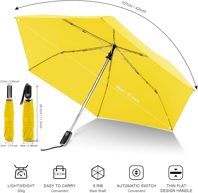 Compact Travel Umbrella for Purse - Flat Handle, Waterproof for Light Rain