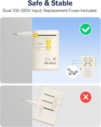 Baseus 70W Universal Travel Adapter with Retractable Cable, 6-in-1 International Plug Adapter, USB-C PD Fast Charging Worldwide Wall Charger for USA/EU/UK/AUS and Over 200 Countries (Off-White)