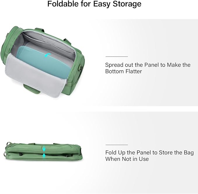 Hanke Small Travel Duffel Bag, Under Seat Carry On Personal Item Bag with 11 Pockets, Lightweight Water Resistant Foldable Weekender Bag with Trolley Sleeve for Travel Gym Daily Use（Forest Green）