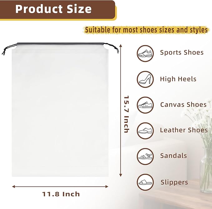 24 PCS Clear Shoe Bags for Travel, 11.8" x 15.7" Travel Shoe Bags for Storage and Packing, Waterproof Drawstring Shoe Bag for Traveling, Travel Essentials for Women and Men