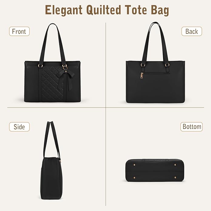 RAINSMORE Laptop Bag for Women 15.6 Inch Work Tote Bags Waterproof Leather Laptop Tote Professional Computer Briefcase