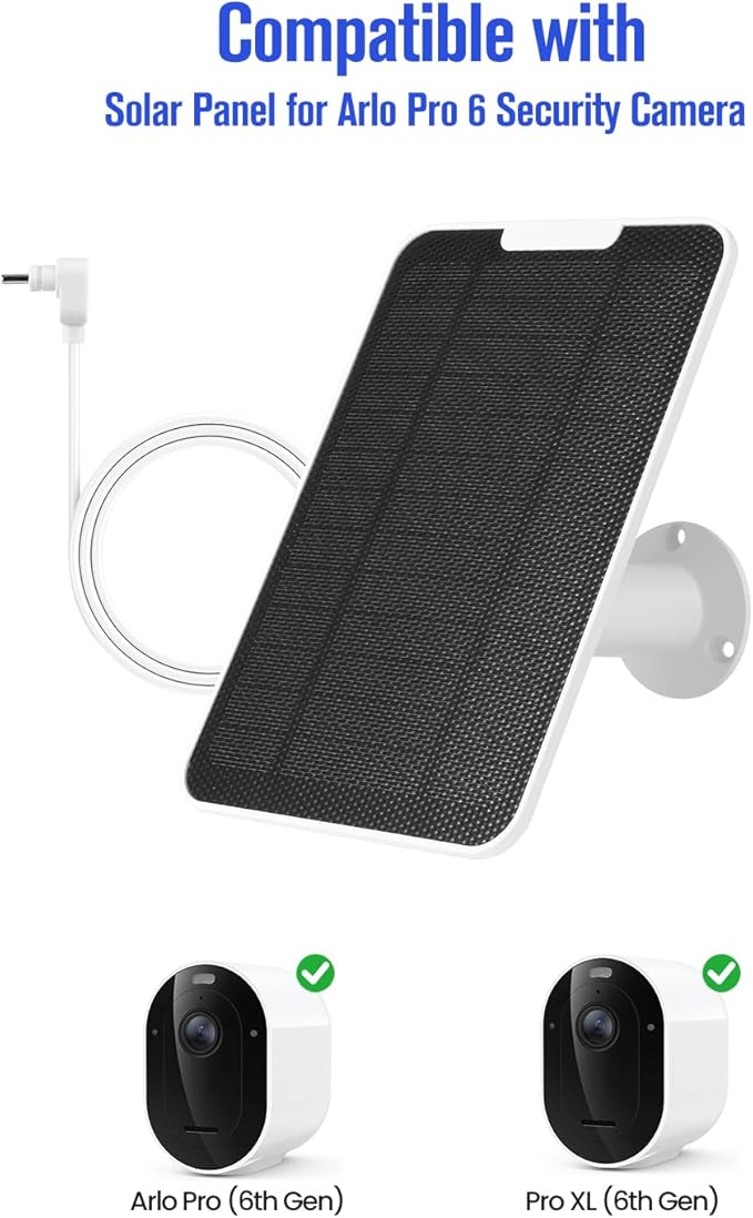 Solar Panel Charger Compatible with Arlo Pro Security Camera 2K HDR(6th Gen, 2025 Release), Built-in Battery Solar Panel for Arlo Pro 6/6XL, 9.8ft USB-C Plug Cable, IP65 Waterproof, Wall Mount, 3 Pack