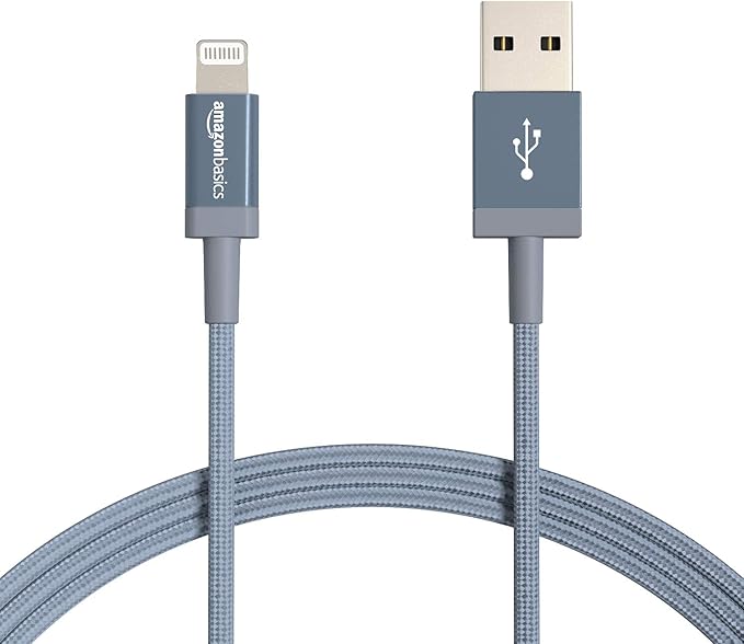 Amazon Basics 2-Pack USB-A to Lightning Cable, Apple MFi Certified, Nylon Braided Cord for iPhone 14 13 12 11 X Xs Pro, Pro Max, Plus, iPad, High Speed Data Sync Charger, 6 Foot, Dark Gray